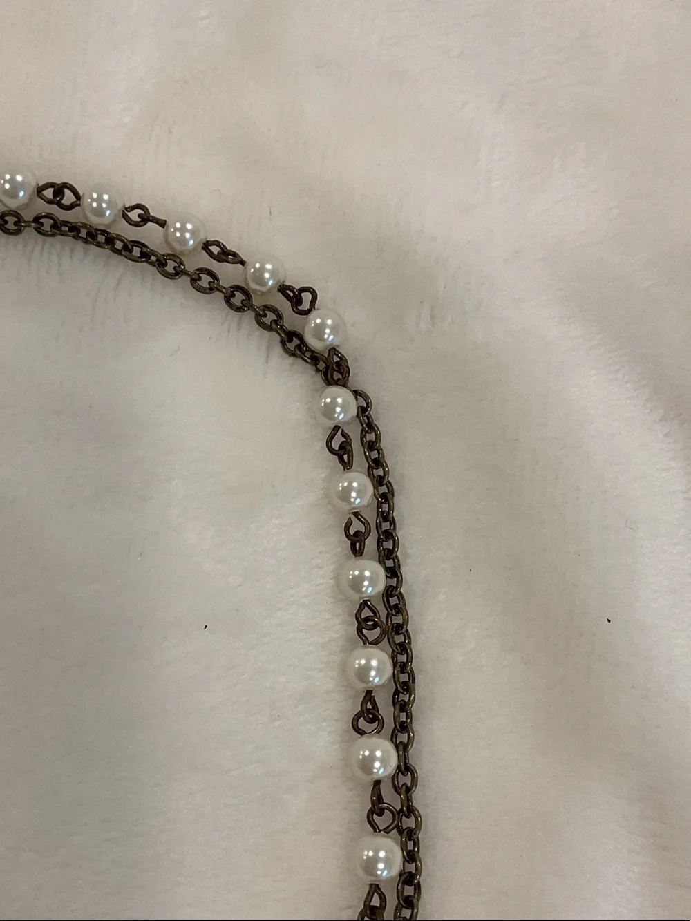Chico's Cream Pearl Tassel Necklace with Antique Gold Chains
